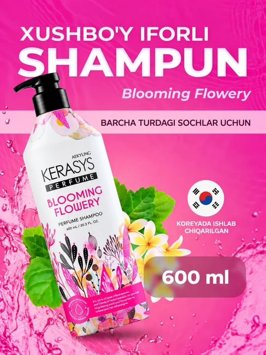 Kerasys ayollar shampuni, barcha turdagi sochlar uchun xushbo‘y hidli, 600 ml, Koreya