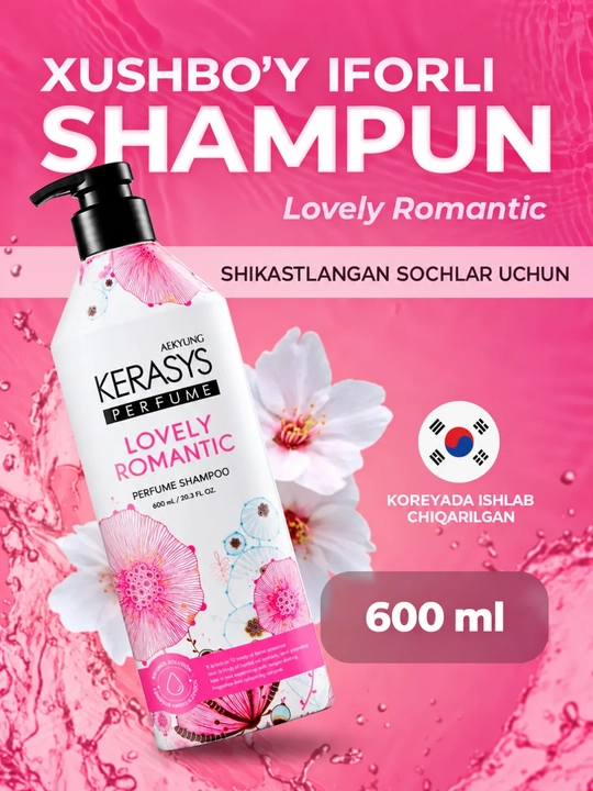 Kerasys ayollar shampuni, barcha turdagi sochlar uchun xushbo‘y hidli, 600 ml, Koreya