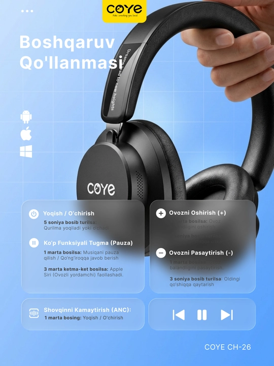 Simsiz quloqchin, ANC Bluetooth quloqchinlar, 38 soat ishlash vaqti, premium naushnik