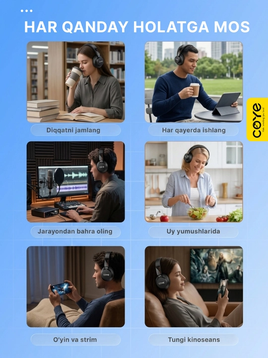 Simsiz quloqchin, ANC Bluetooth quloqchinlar, 38 soat ishlash vaqti, premium naushnik