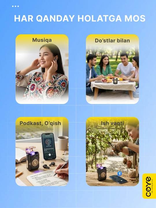 Simsiz Bluetooth kolonka + quloqchinlar, 2v1 da, sensorli, namlikdan himoya, kalonka