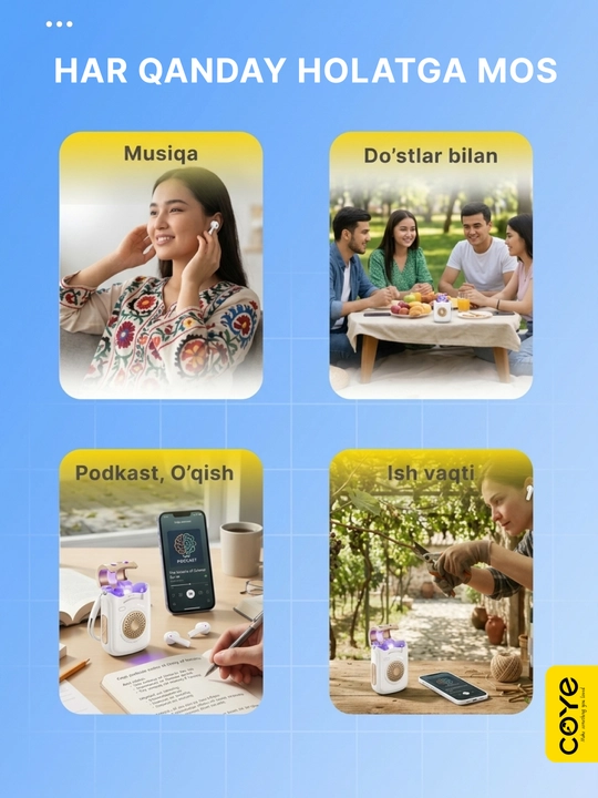Simsiz Bluetooth kolonka + quloqchinlar, 2v1 da, sensorli, namlikdan himoya, kalonka