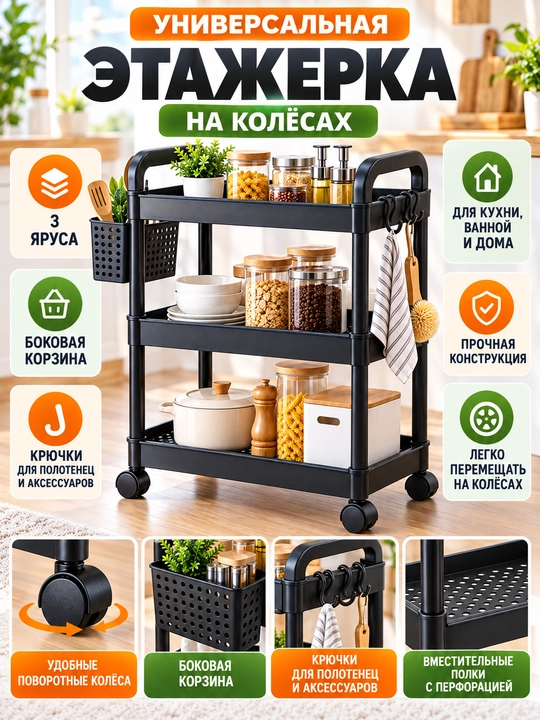 4 qavatli g‘ildirakli universal saqlash stendi