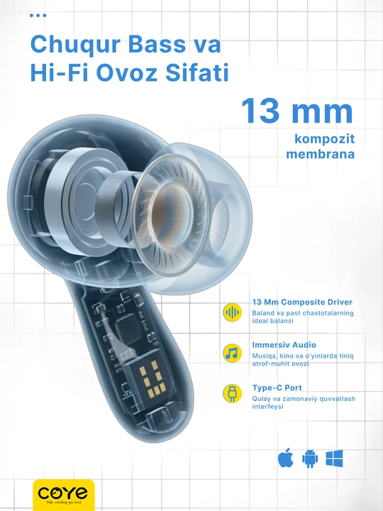 Simsiz  Bluetooth quloqchinlar ,mikrofonli, sensorli, suvdan himoyalangan, naushnik