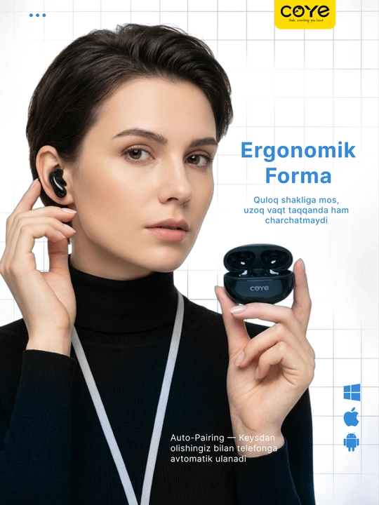 Simsiz  Bluetooth quloqchinlar ,mikrofonli, sensorli, suvdan himoyalangan, naushnik