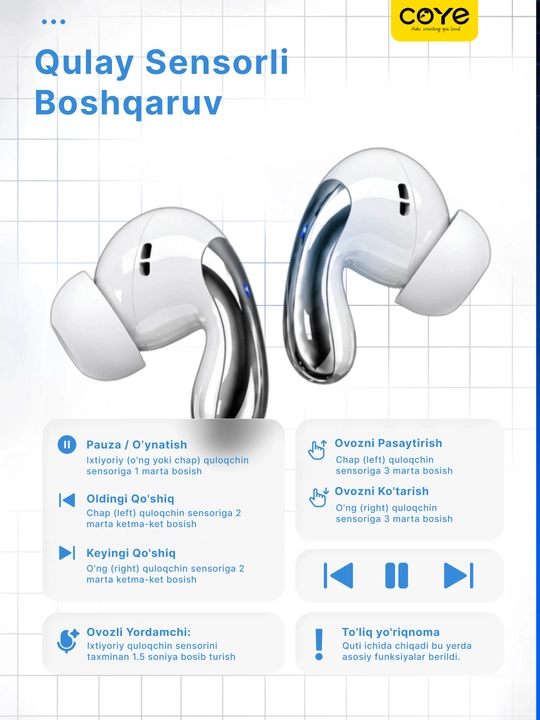 Simsiz  Bluetooth quloqchinlar ,mikrofonli, sensorli, suvdan himoyalangan, naushnik