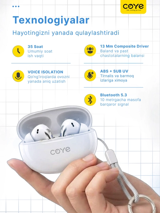 Simsiz  Bluetooth quloqchinlar ,mikrofonli, sensorli, suvdan himoyalangan, naushnik
