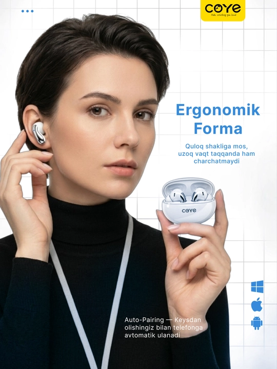 Simsiz  Bluetooth quloqchinlar ,mikrofonli, sensorli, suvdan himoyalangan, naushnik