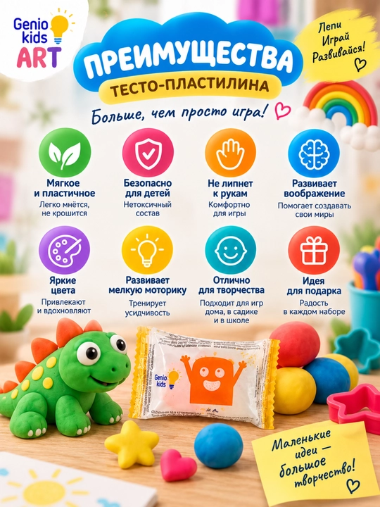 Набор для детской лепки GENIO KIDS-ART Тесто-пластилин,цвета в ассортименте