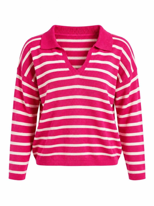 Ayollar uchun yo‘l-yo‘l chiziqli paxtali sviter-polo, oversize jumper