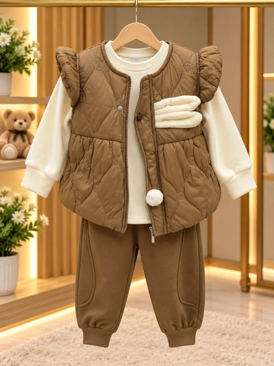 Тёплый комплект для девочки 3 предмета: жилет, кофта и брюки, 1–5 лет