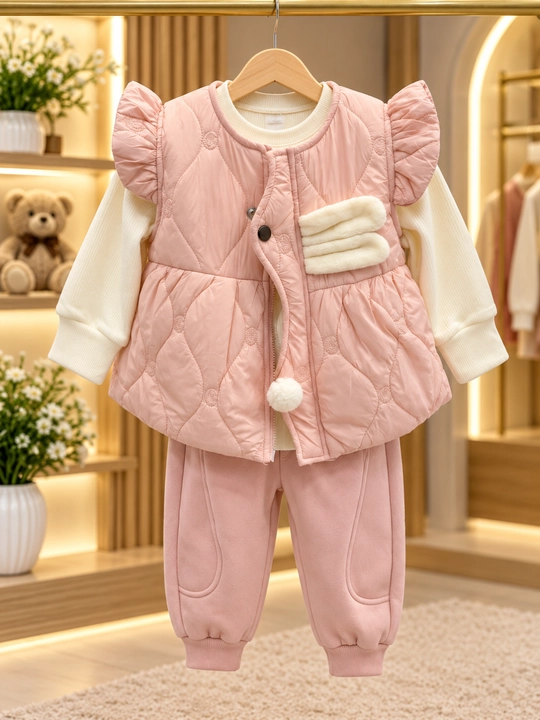 Тёплый комплект для девочки 3 предмета: жилет, кофта и брюки, 1–5 лет