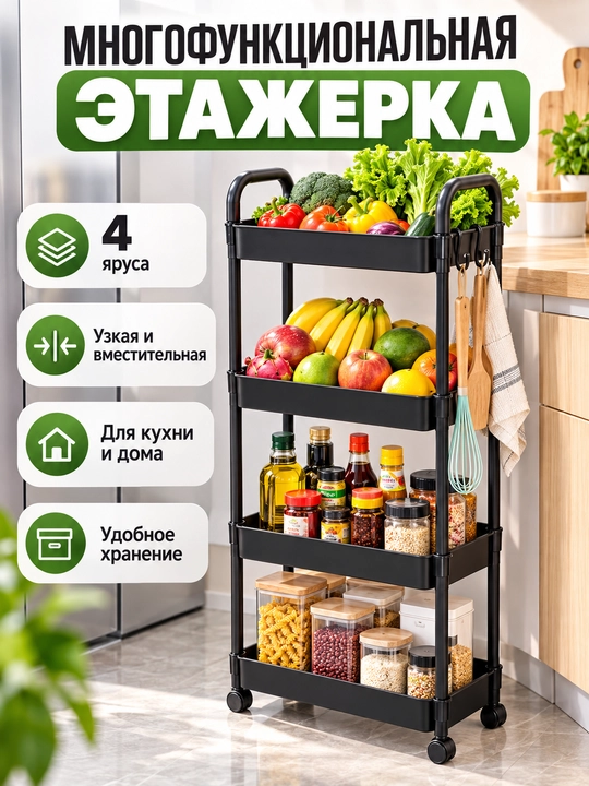 4 qavatli g‘ildirakli universal saqlash stendi