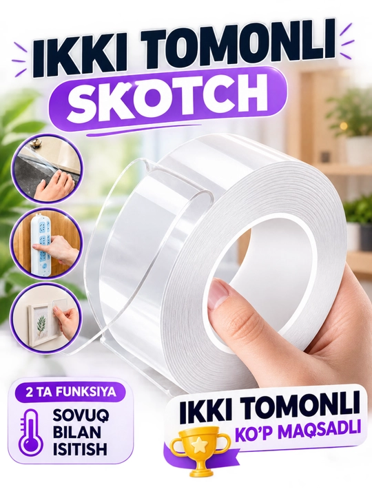 Nano skotch, ikki tomonlama, ko‘p martalik, mahkamlash, hoshiya lentasi, germetik - 