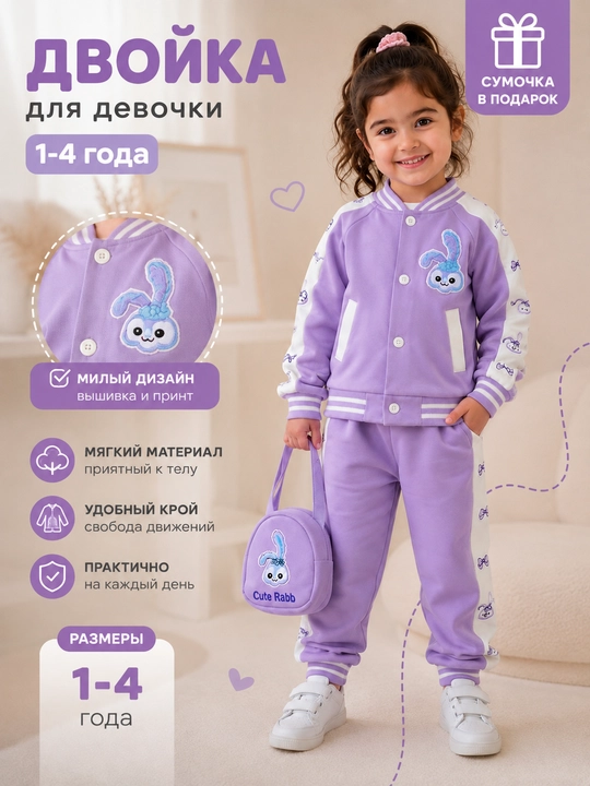 Двойка для девочки, детский комплект одежды, комплект для дома и повседневной носки - 