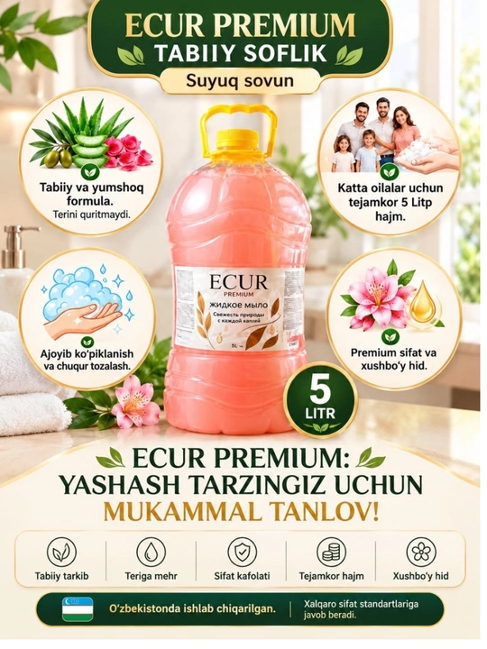 ECOURMAX Qo‘l uchun suyuq sovun, 5 litr, antibakterial, xushbo‘ylantirilgan - 