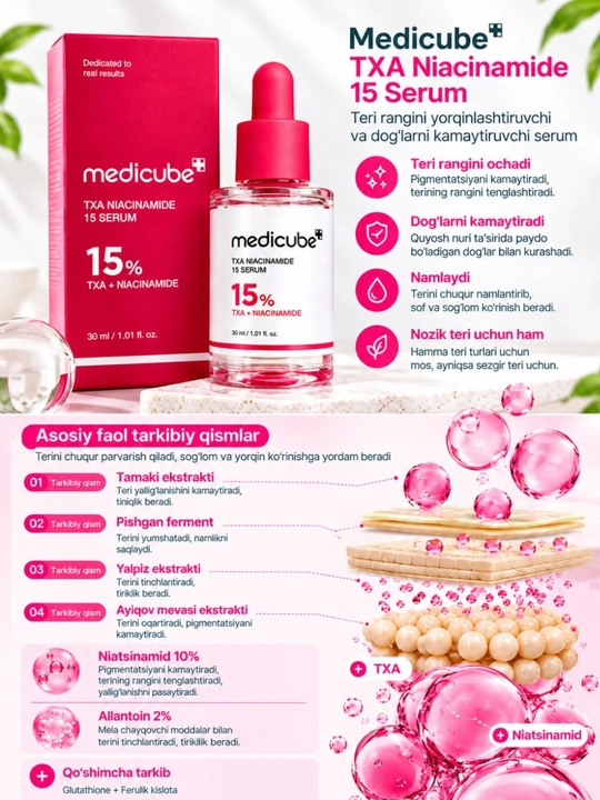 Medicube TXA Niacinamide 15 PDRN Pink — осветляющая сыворотка для лица, 30 мл