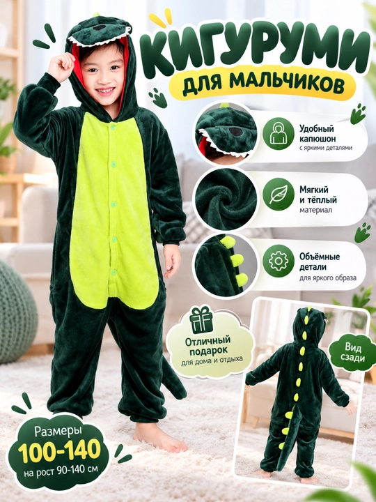 Кигуруми для мальчиков, детская пижама-комбинезон из мягкого флиса - 