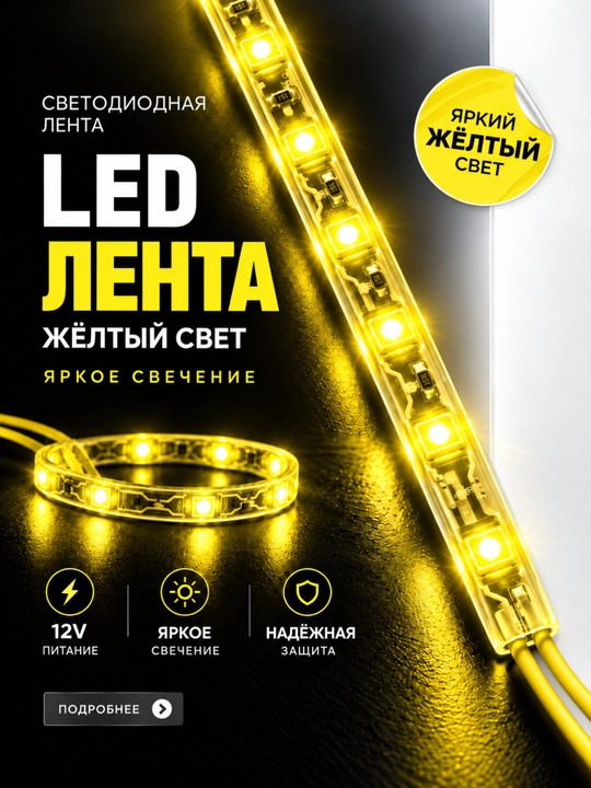 Светодиодная лента для авто, 90 см — для салона и внешнего декора, разноцветная подсветка - 