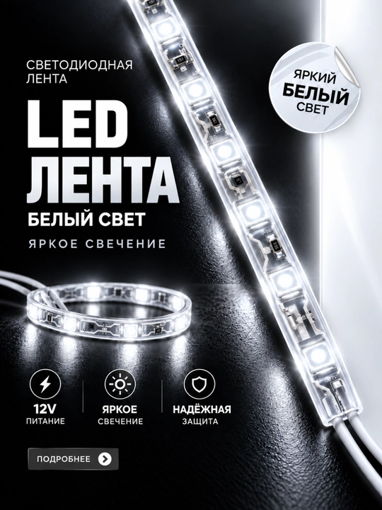 Светодиодная лента для авто, 90 см — для салона и внешнего декора, разноцветная подсветка - 