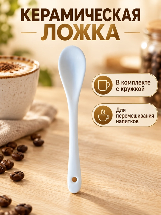 370 ml keramik krujka qoshiq bilan, sovg‘a qutisida  Uy uchun ajoyib sovg‘a