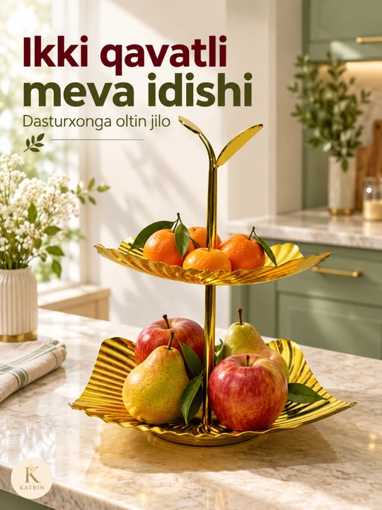 Meva savati, metall meva idishi, fruktovnitsa, oshxona uchun vaza, 1 va 2 qavatli modellar
