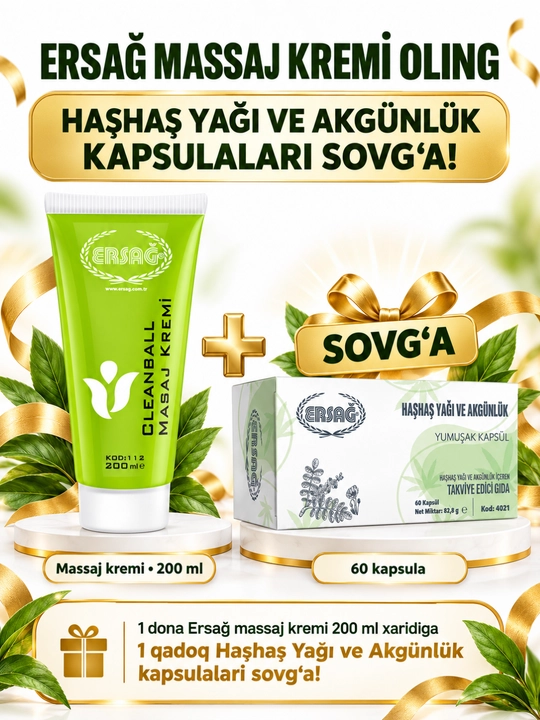 Ersağ Cleanball tana uchun massaj kremi, mentol va moychechak bilan, 200 ml - 