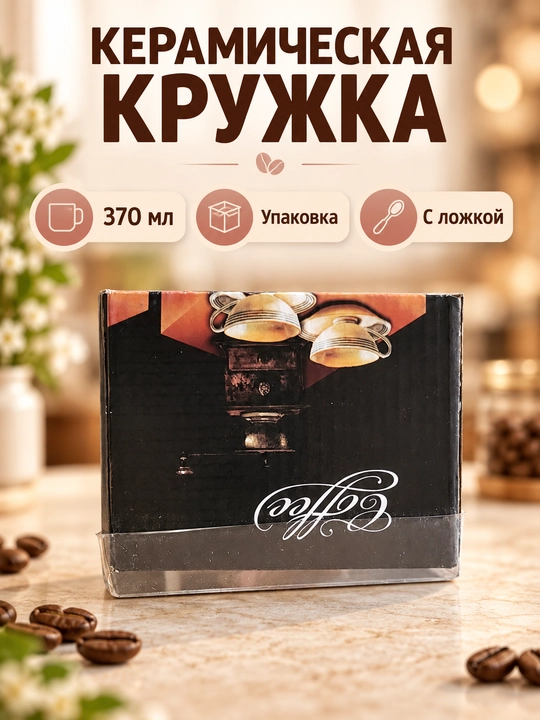 370 мл keramika krujka qoshiq bilan, sovg‘a qutisida  Choy uchun krujka