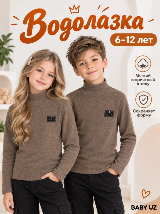 Bolalar vodolazkasi 6-12 yosh, o‘g‘il va qiz bolalar uchun, baland yoqali, bolalar kiyimi - 
