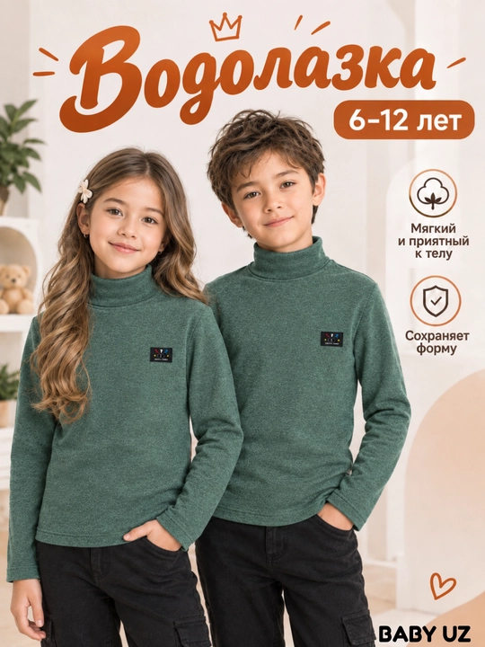 Bolalar vodolazkasi 6-12 yosh, o‘g‘il va qiz bolalar uchun, baland yoqali, bolalar kiyimi - 