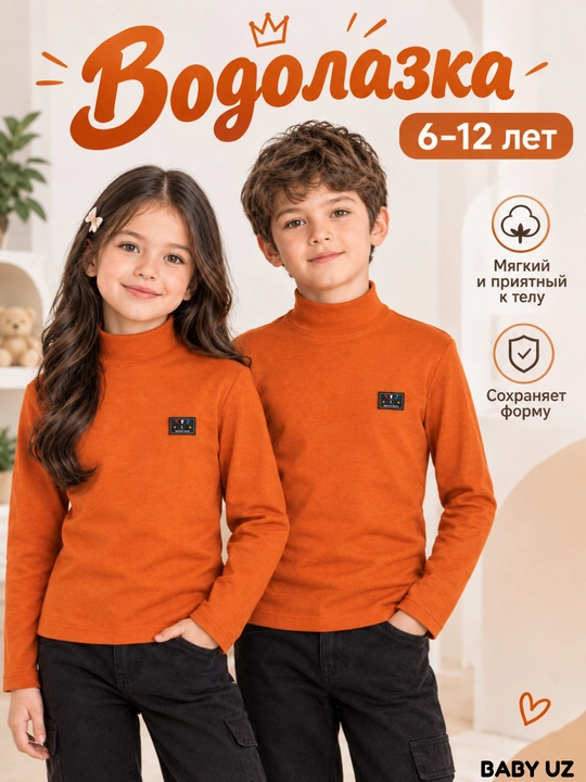 Bolalar vodolazkasi 6-12 yosh, o‘g‘il va qiz bolalar uchun, baland yoqali, bolalar kiyimi - 