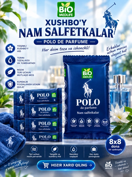 Nam salfetkalar to'plami, 8x8 gigiyena, sayohat to'plami, teri parvarishi va tabiiy kosmetika - 