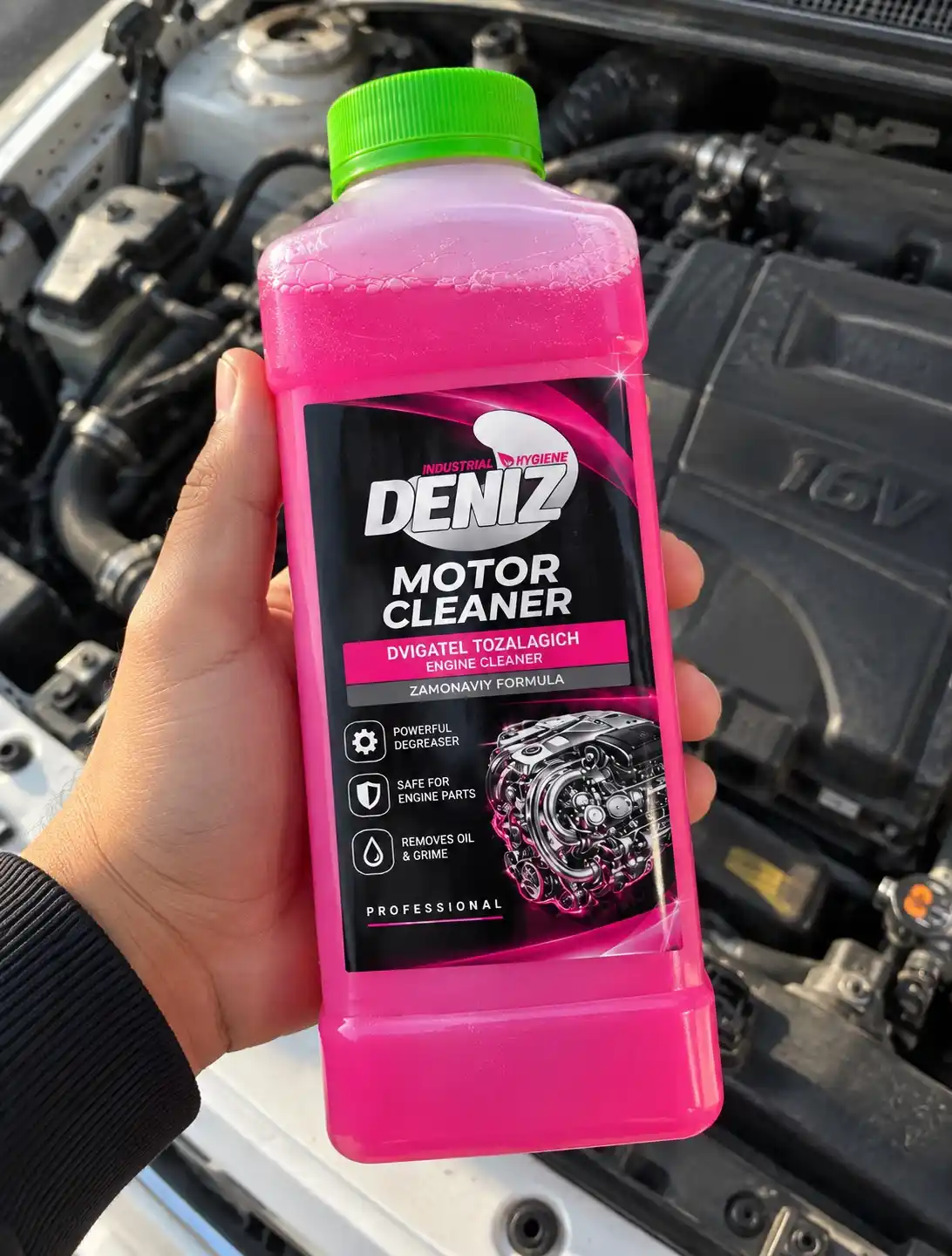 Dvigatel tozalagich Deniz Motor Cleaner 1L, avto dvigatelini moydan tozalash uchun sprey