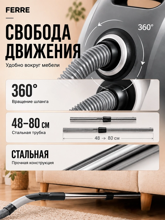 Пылесос Ferre VC-1108C, с HEPA - фильтром, мощность всасывания 450 Вт