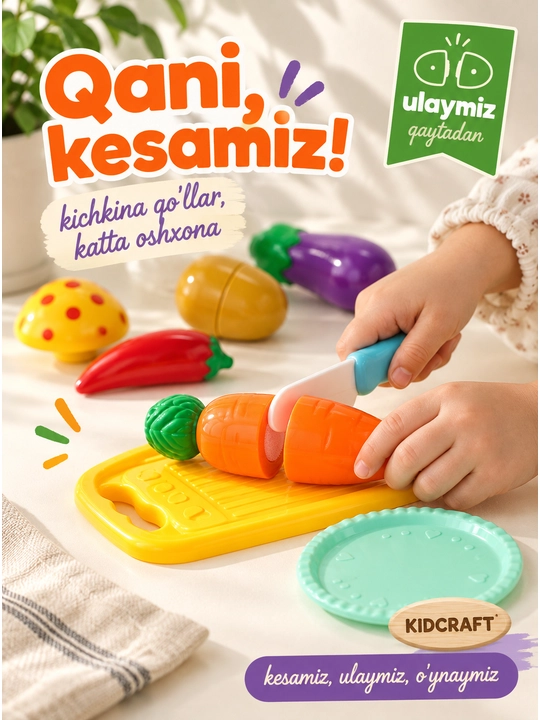 O'yin to'plami, meva va sabzavotlarni kesish uchun, yopishqoqlarda