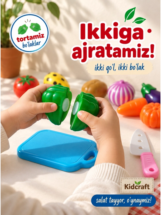 O'yin to'plami, meva va sabzavotlarni kesish uchun, yopishqoqlarda