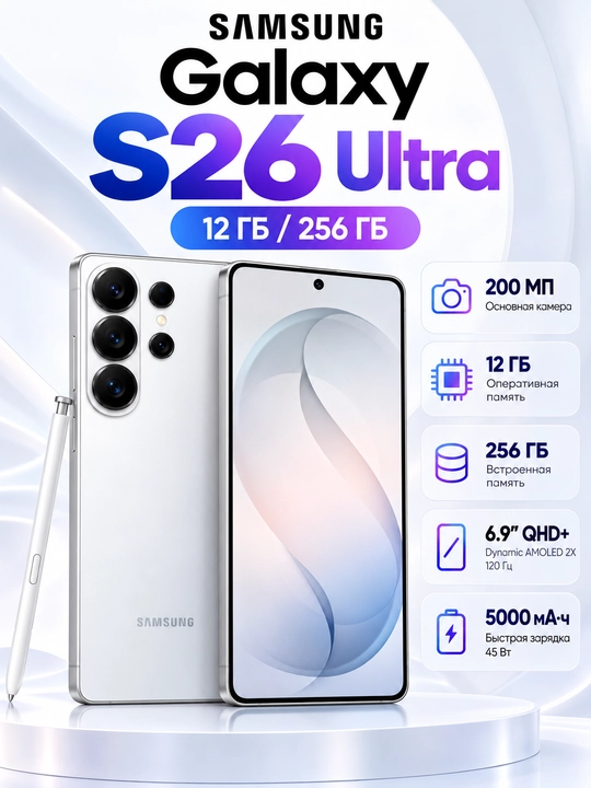 Смартфон Samsung Galaxy S26 Ultra,Dynamic AMOLED 2X,камера 200 Мп,5000 мАч