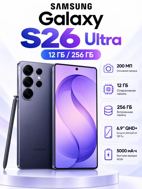 Смартфон Samsung Galaxy S26 Ultra,Dynamic AMOLED 2X,камера 200 Мп,5000 мАч - 