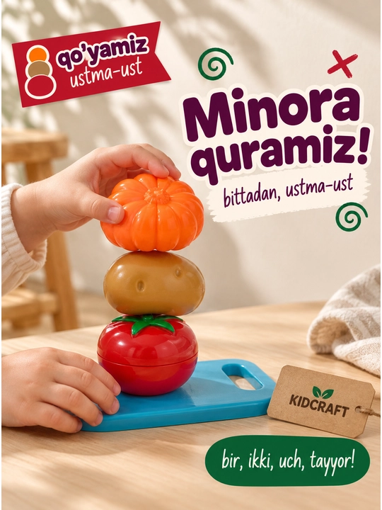 O'yin to'plami, meva va sabzavotlarni kesish uchun, yopishqoqlarda