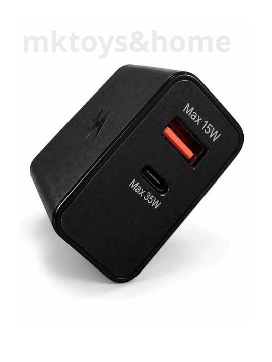 Адаптер питания 35 Вт. Двойной адаптер питания, USB-C + USB-A, быстрая зарядка, разъем
