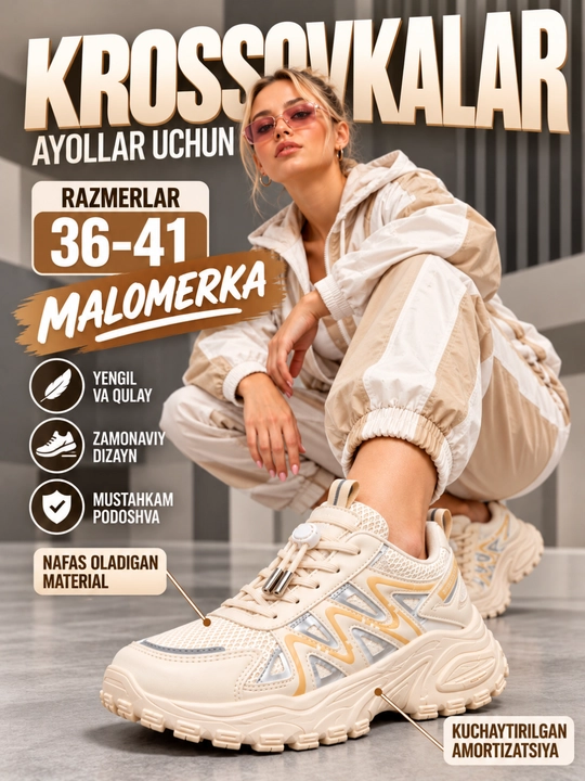 Krossovkalar ayollar uchun qulay, chiroyli va yengil, Xitoy, 36-40, malomerka