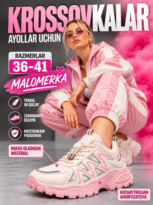 Krossovkalar ayollar uchun qulay, chiroyli va yengil, Xitoy, 36-40, malomerka