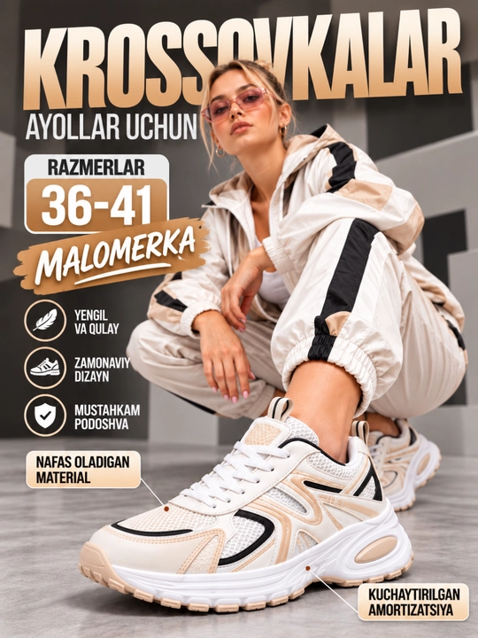 Krossovkalar ayollar uchun qulay, chiroyli va yengil, Xitoy, 36-40, malomerka