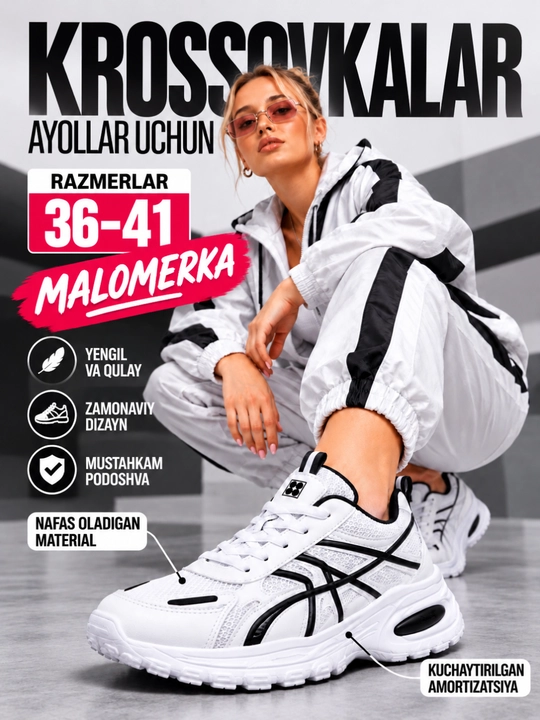 Krossovkalar ayollar uchun qulay, chiroyli va yengil, Xitoy, 36-40, malomerka