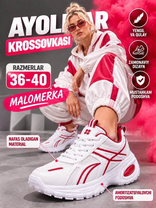 Krossovkalar ayollar uchun qulay, chiroyli va yengil, Xitoy, 36-40, malomerka