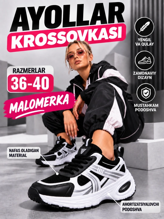 Krossovkalar ayollar uchun qulay, chiroyli va yengil, Xitoy, 36-40, malomerka