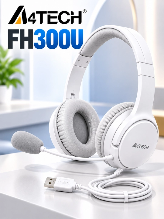 Наушники A4TECH FH300U USB стереогарнитура с микрофоном, белые - 