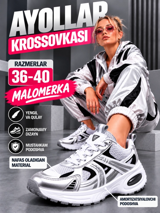 Krossovkalar ayollar uchun qulay, chiroyli va yengil, Xitoy, 36-40, malomerka