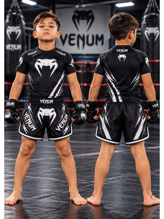 Bolalar uchun MMA sport kiyimi — futbolka va shorti to‘plami, sintetik polyester mato - 