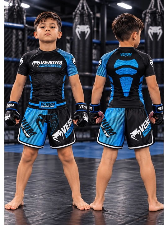Bolalar uchun MMA sport kiyimi — futbolka va shorti to‘plami, sintetik polyester mato - 